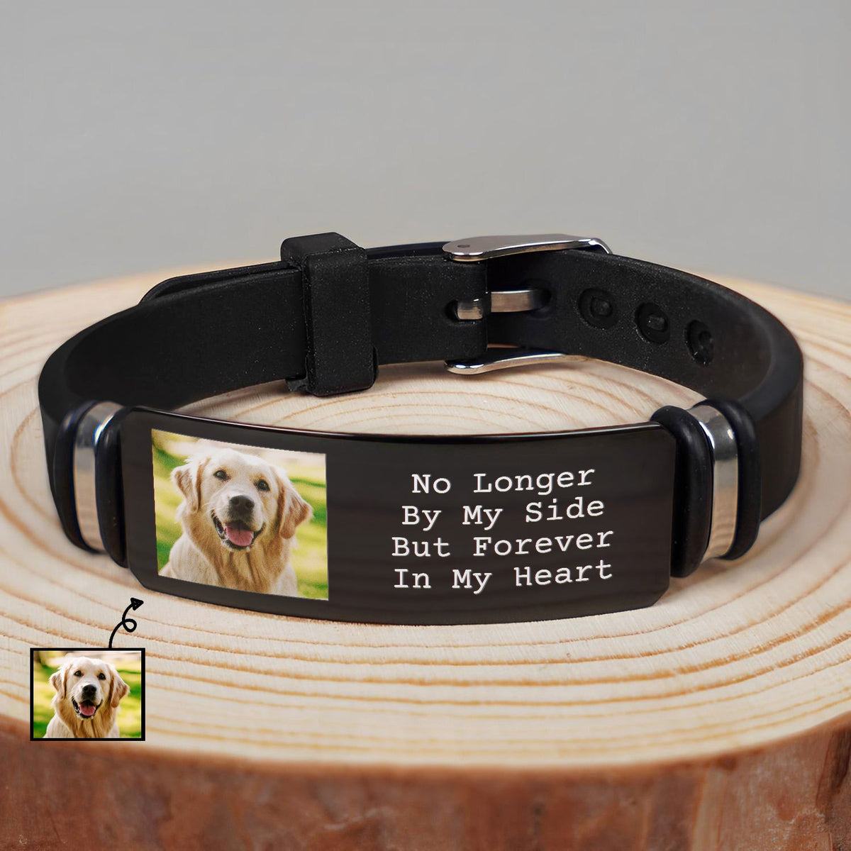 Custom Photo Forever In My Heart Pet Memorial - Personalized Engraved Bracelet