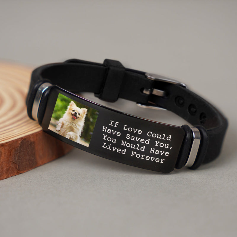 Custom Photo Forever In My Heart Pet Memorial - Personalized Engraved Bracelet