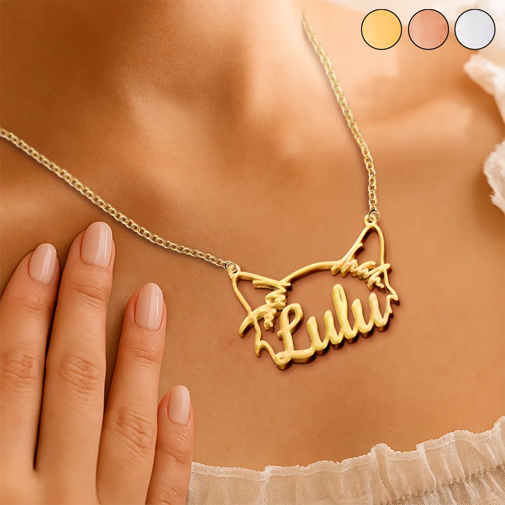 Cat Lovers,Cat Mom,Pet Lovers,Pet Mom,Love - Cute Minimalist Cat Ears Jewelry For Cat Lovers Cat Mom - Personalized Letter Necklace