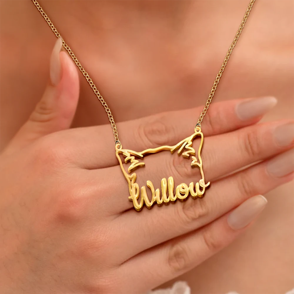 Cat Lovers,Cat Mom,Pet Lovers,Pet Mom,Love - Cute Minimalist Cat Ears Jewelry For Cat Lovers Cat Mom - Personalized Letter Necklace