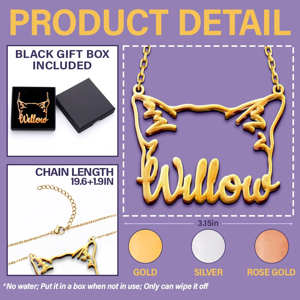 Cat Lovers,Cat Mom,Pet Lovers,Pet Mom,Love - Cute Minimalist Cat Ears Jewelry For Cat Lovers Cat Mom - Personalized Letter Necklace
