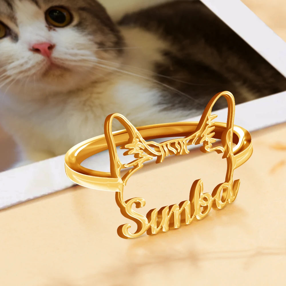Cat Lovers,Cat Mom,Pet Lovers,Pet Mom,Love-Cute Minimalist Cat Ears Jewelry For Cat Lovers Cat Mom - Personalized Pet Ears Name Ring