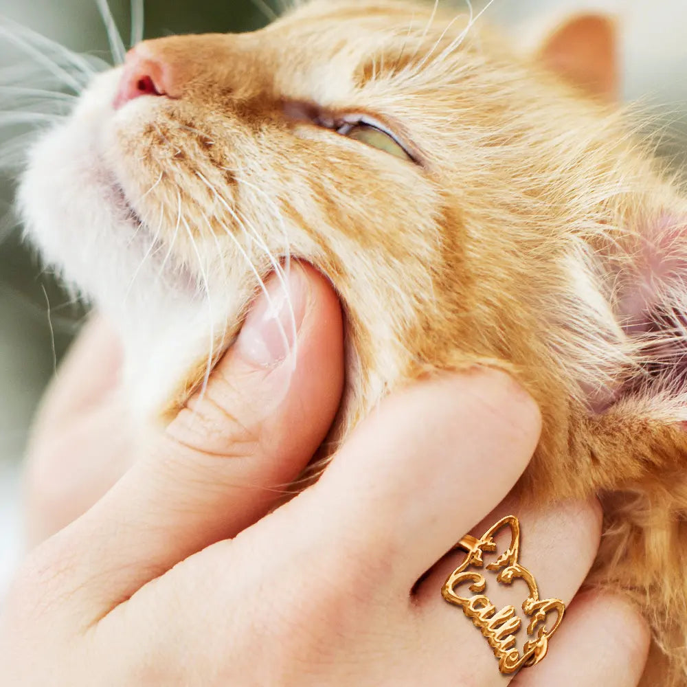 Cat Lovers,Cat Mom,Pet Lovers,Pet Mom,Love-Cute Minimalist Cat Ears Jewelry For Cat Lovers Cat Mom - Personalized Pet Ears Name Ring