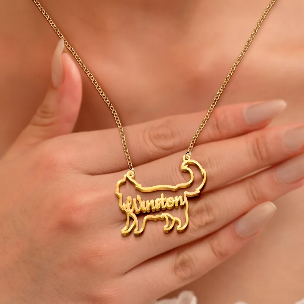 Cat Lovers,Cat Mom,Pet Lovers,Pet Mom,Love - Cute Minimalist Cat Shaped Jewelry For Cat Lovers Cat Mom - Personalized Letter Necklace