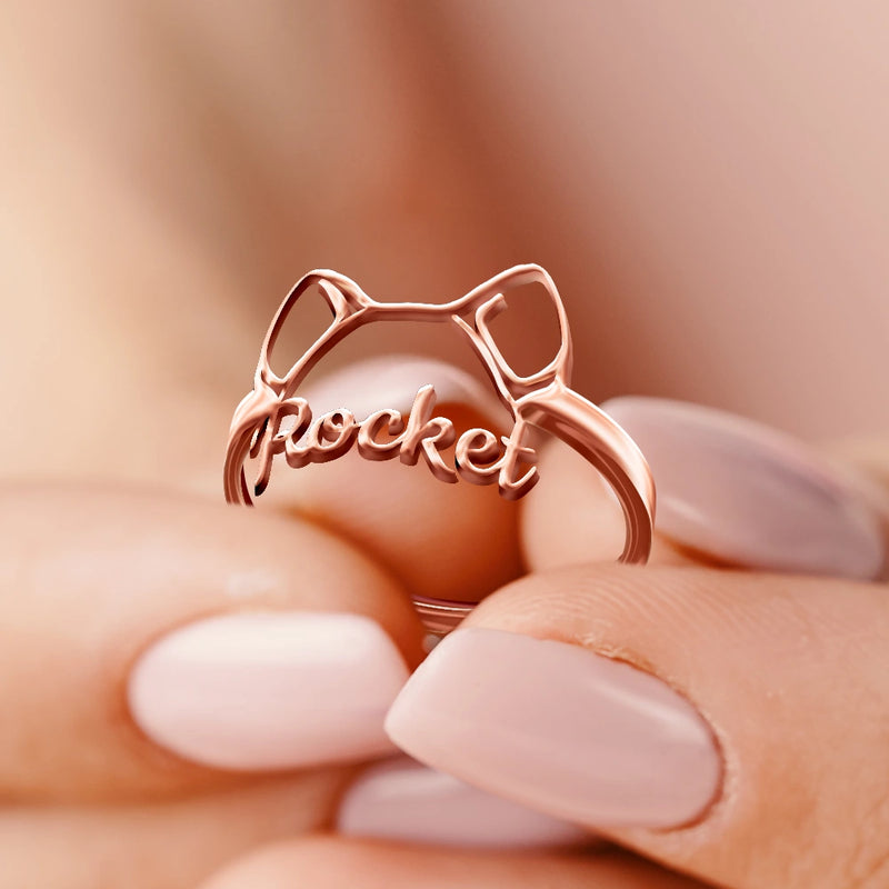 Dog Lovers,Dog Mom,Pet Lovers,Pet Mom,Love-Cute Minimalist Dog Ears Jewelry For Dog Lovers Dog Mom - Personalized Pet Ears Name Ring