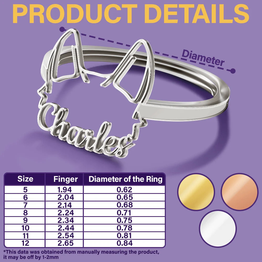 Dog Lovers,Dog Mom,Pet Lovers,Pet Mom,Love-Cute Minimalist Dog Ears Jewelry For Dog Lovers Dog Mom - Personalized Pet Ears Name Ring