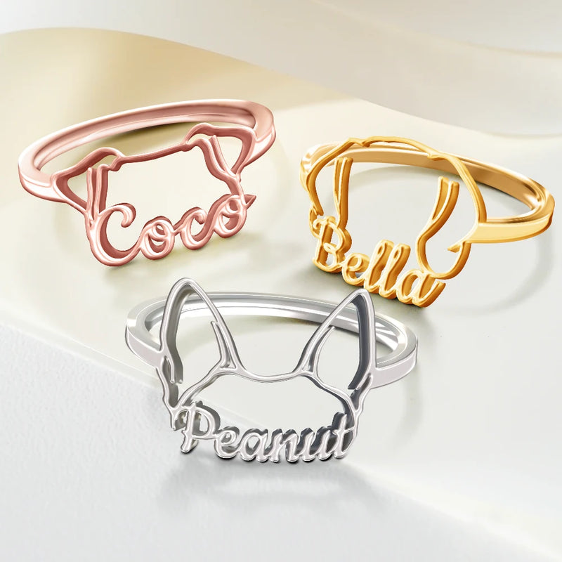 Dog Lovers,Dog Mom,Pet Lovers,Pet Mom,Love-Cute Minimalist Dog Ears Jewelry For Dog Lovers Dog Mom - Personalized Pet Ears Name Ring
