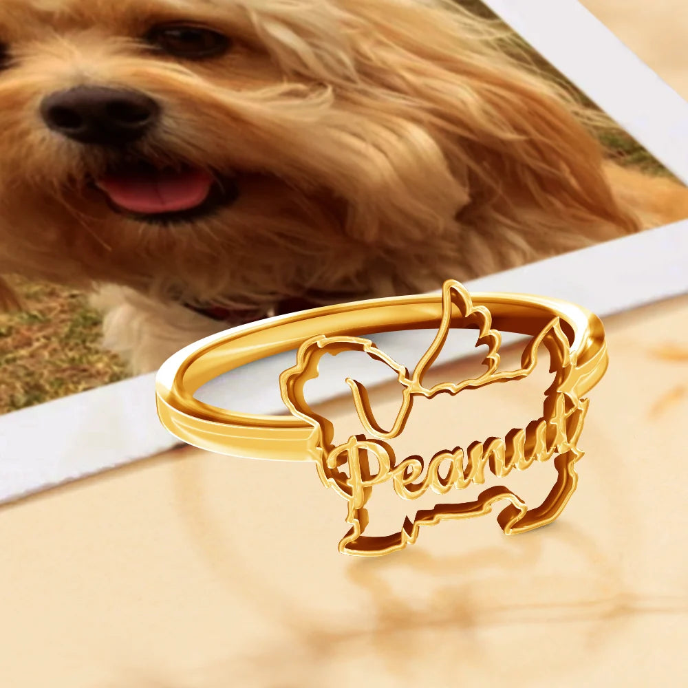 Dog Lovers,Dog Mom,Pet Lovers,Pet Mom,Love-Cute Minimalist Dog Shaped Jewelry For Dog Lovers Dog Mom - Personalized Pet Silhouette Name Ring