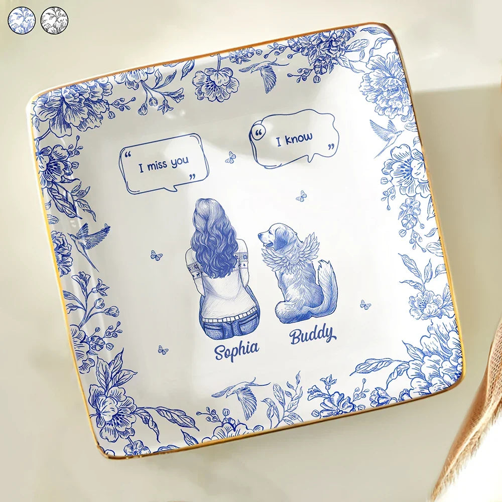 Sad,Memorial,Dog Lovers,Pet Lovers,Cat Lovers,Dog Mom - I Miss You Memorial Dog Cat Toile - Personalized Ring Dish