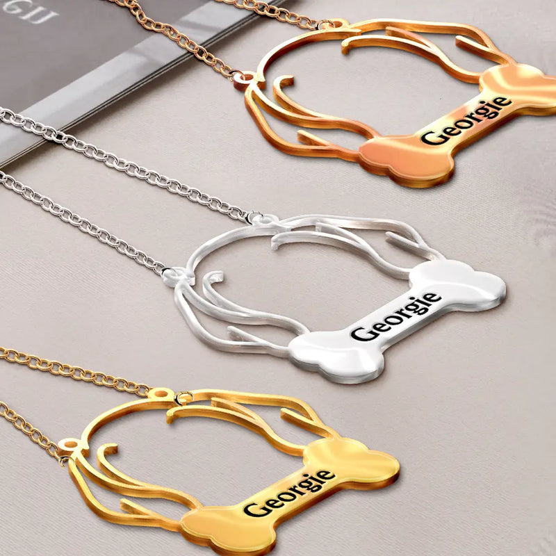 Dog Lovers,Pet Lovers,Love-Dog Face Line Art With Name - Personalized Letter Necklace