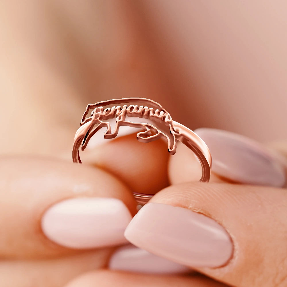 Cat Lovers,Cat Mom,Pet Lovers,Pet Mom,Love-Cute Minimalist Cat Shaped Jewelry For Cat Lovers Cat Mom - Personalized Pet Silhouette Name Ring
