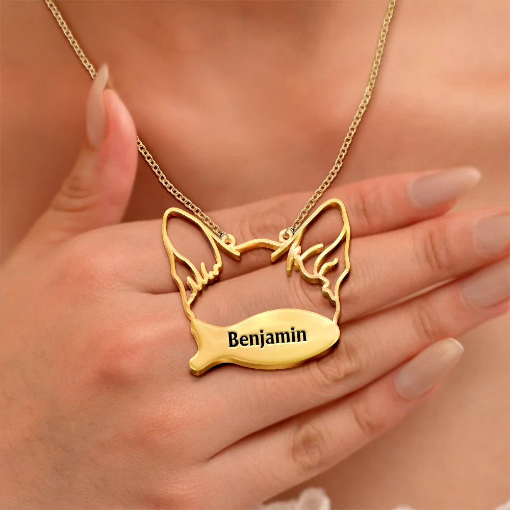 Cat Lovers,Pet Lovers,Love-Cat Face Line Art With Name - Personalized Letter Necklace