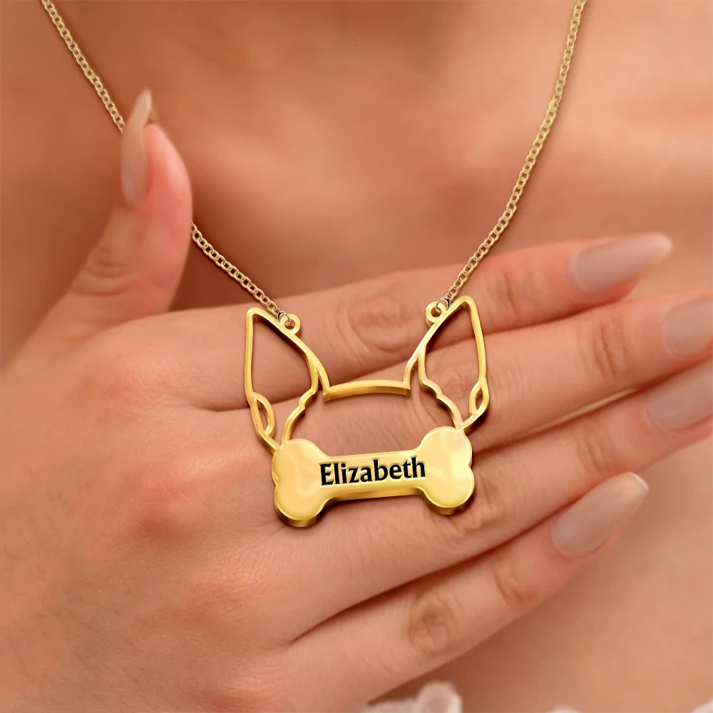 Dog Lovers,Pet Lovers,Love-Dog Face Line Art With Name - Personalized Letter Necklace