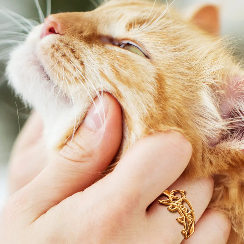 Cat Lovers,Cat Mom,Pet Lovers,Pet Mom,Love-Cute Minimalist Cat Shaped Jewelry For Cat Lovers Cat Mom - Personalized Pet Silhouette Name Ring