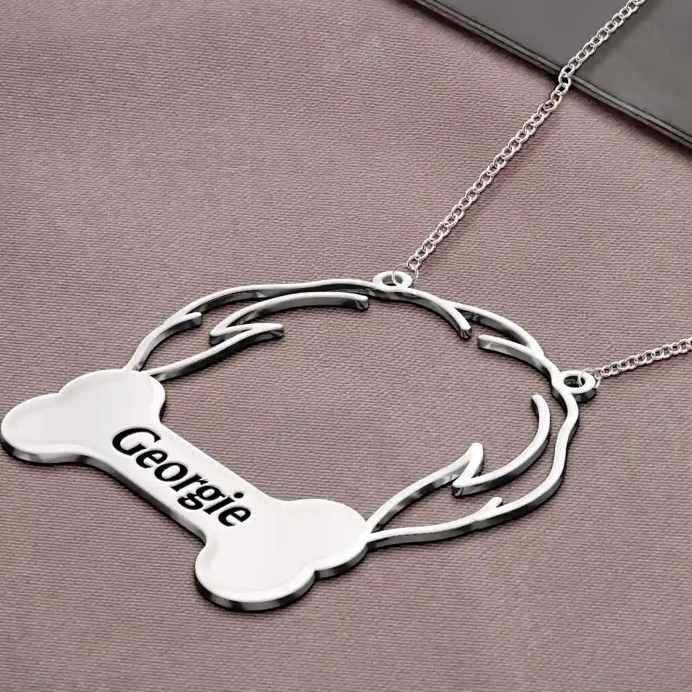 Dog Lovers,Pet Lovers,Love-Dog Face Line Art With Name - Personalized Letter Necklace