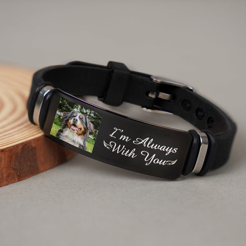Custom Photo I'm Always With You Pet Memorial - Memorial Gift For Pet Lover, Dog Mom, Cat Dad - Personalized Engraved Bracelet