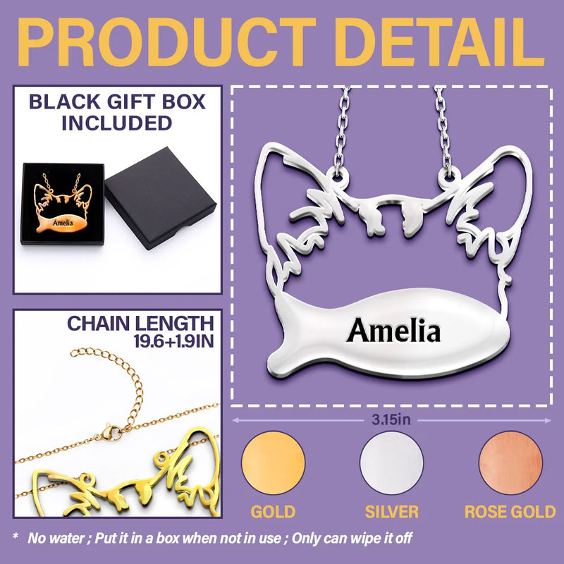 Cat Lovers,Pet Lovers,Love-Cat Face Line Art With Name - Personalized Letter Necklace