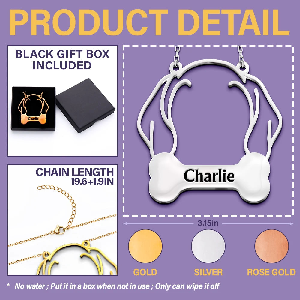 Dog Lovers,Pet Lovers,Love-Dog Face Line Art With Name - Personalized Letter Necklace