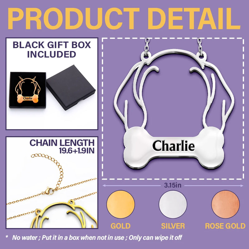 Dog Lovers,Pet Lovers,Love-Dog Face Line Art With Name - Personalized Letter Necklace