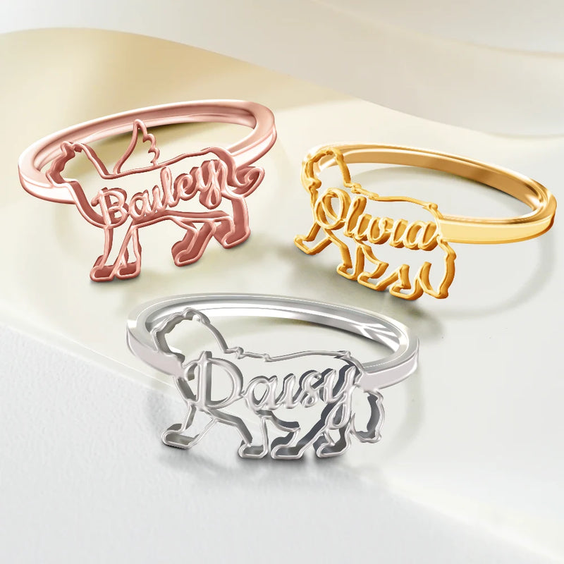 Cat Lovers,Cat Mom,Pet Lovers,Pet Mom,Love-Cute Minimalist Cat Shaped Jewelry For Cat Lovers Cat Mom - Personalized Pet Silhouette Name Ring
