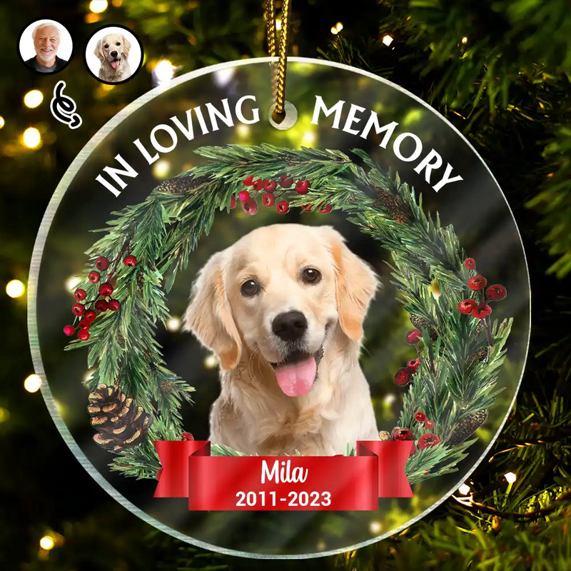 Custom Photo In Loving Memory - Pet Memorial Christmas Gifts - Personalized Circle Acrylic Ornament
