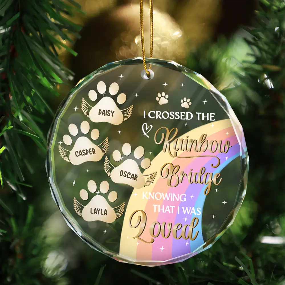 Pet Dad, Pet Mom, Pet Lovers, Memorial - I Crossed The Rainbow Bridge Memorial Pet - Personalized Circle Glass Ornament