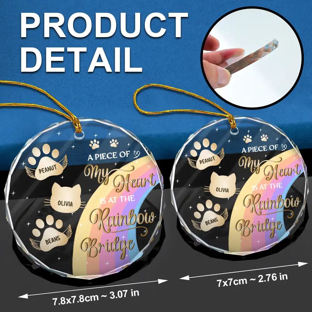 Pet Dad, Pet Mom, Pet Lovers, Memorial - I Crossed The Rainbow Bridge Memorial Pet - Personalized Circle Glass Ornament