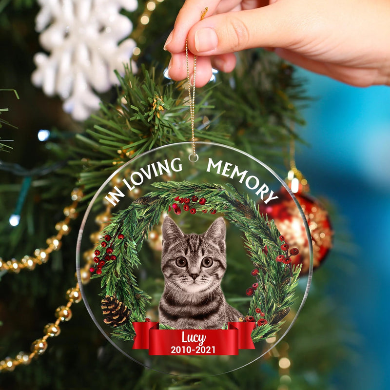 Custom Photo In Loving Memory - Pet Memorial Christmas Gifts - Personalized Circle Acrylic Ornament