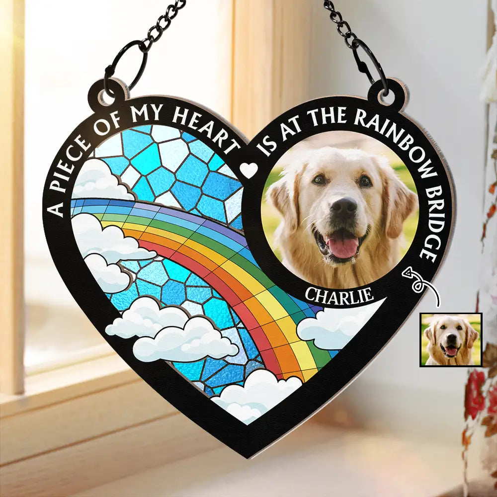 Custom Photo A Piece Of My Heart Memorial - Personalized Window Hanging Suncatcher Ornament