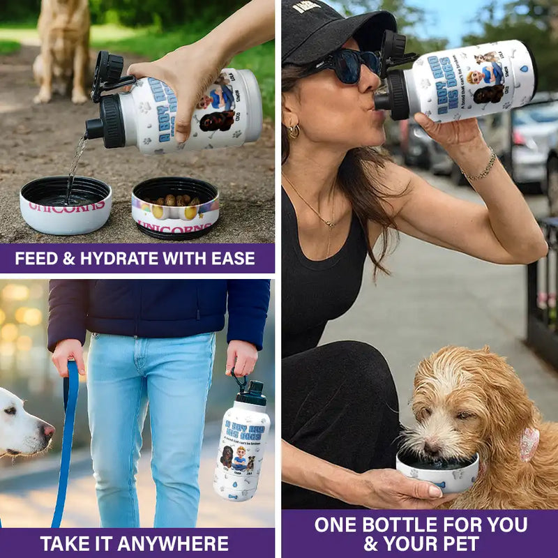 Dog Mom,Dog Dad,Dog Lovers-IL-HT753VKT169-A Bond Between A Girl And Her Dog Can't Be Broken - 3D Inflated Effect Printed, Personalized 30oz Pet Water Bottle With Bowl