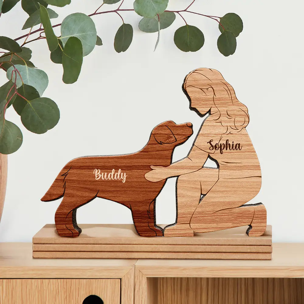 Dog Mom,Dog Lovers,Happy-A Girl And Her Dog A Bond That Can't Be Broken - Personalized Wooden Dog Sculpture