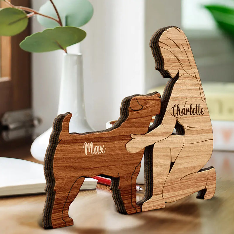 Dog Mom,Dog Lovers,Happy-A Girl And Her Dog A Bond That Can't Be Broken - Personalized Wooden Dog Sculpture