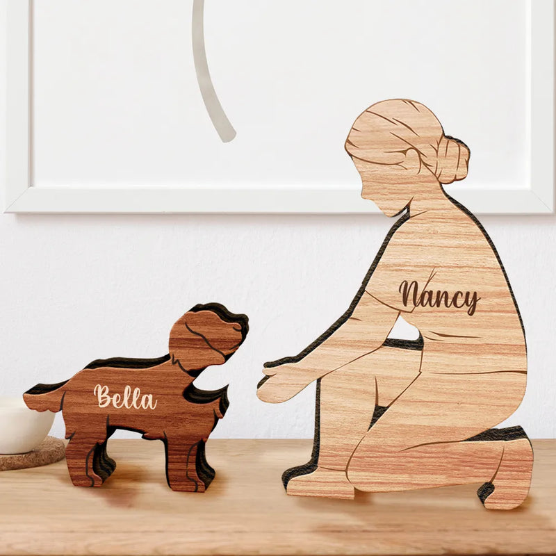 Dog Mom,Dog Lovers,Happy-A Girl And Her Dog A Bond That Can't Be Broken - Personalized Wooden Dog Sculpture