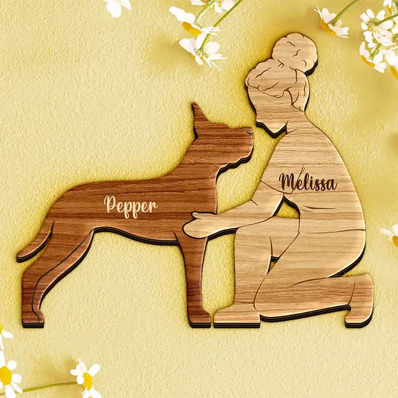 Dog Mom,Dog Lovers,Happy-A Girl And Her Dog A Bond That Can't Be Broken - Personalized Wooden Dog Sculpture