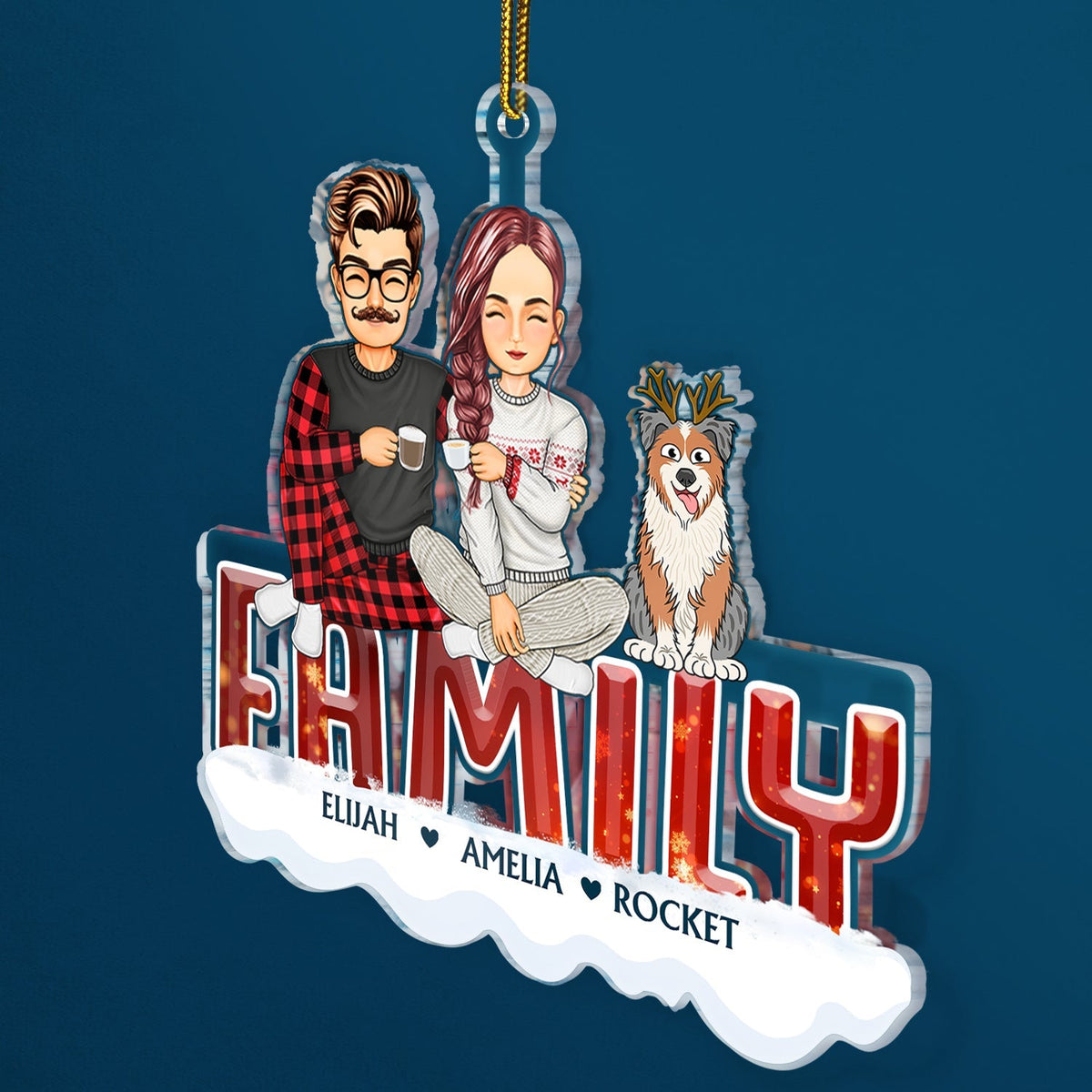 Happy Family - Christmas Gift For Couples, Family, Parents, Pet Lovers - Personalized Cutout Acrylic Ornament