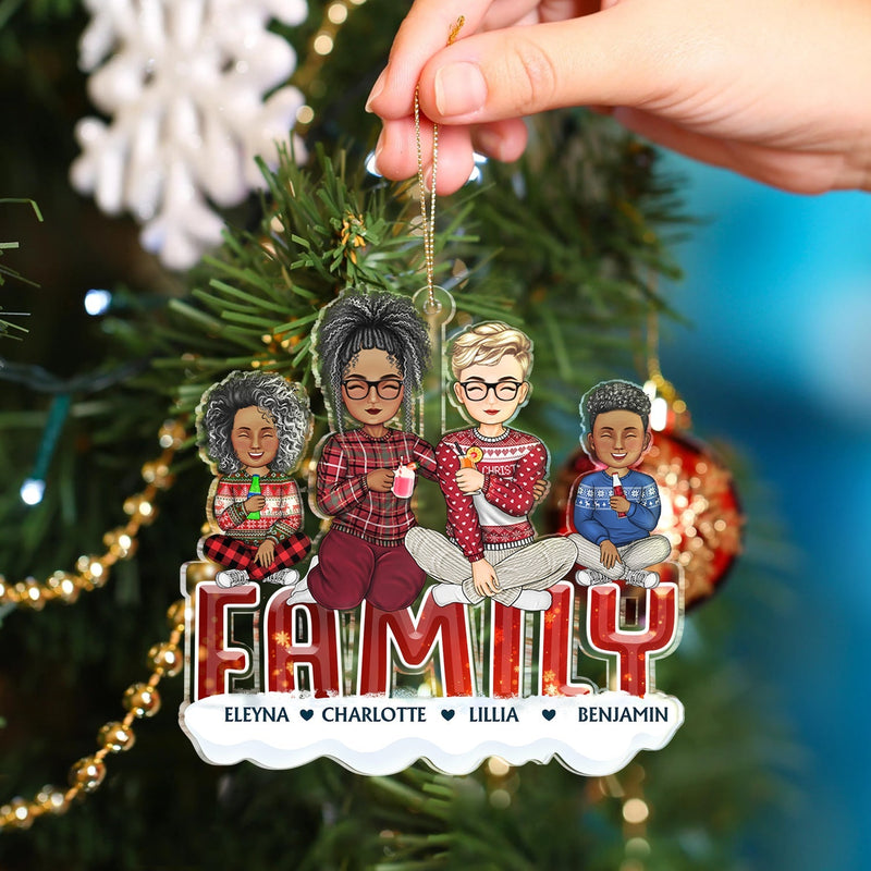 Happy Family - Christmas Gift For Couples, Family, Parents, Pet Lovers - Personalized Cutout Acrylic Ornament