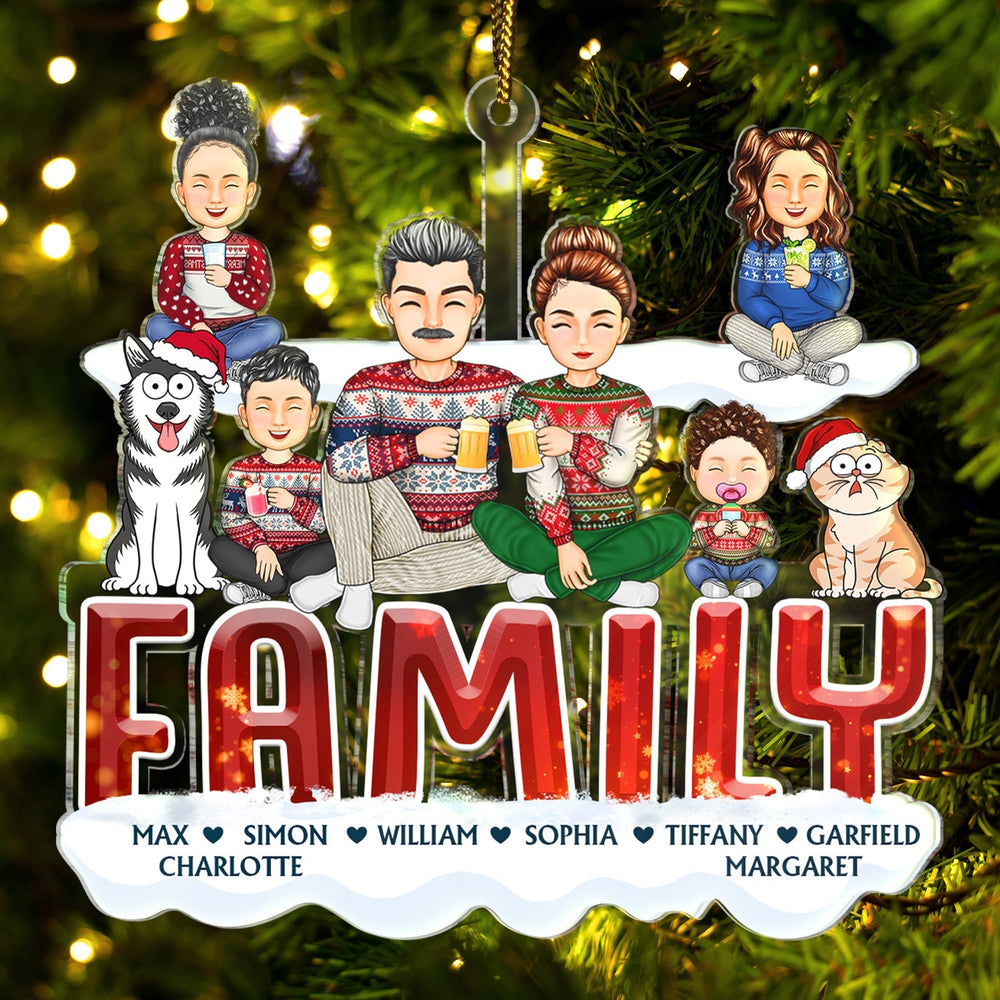 Happy Family - Christmas Gift For Couples, Family, Parents, Pet Lovers - Personalized Cutout Acrylic Ornament