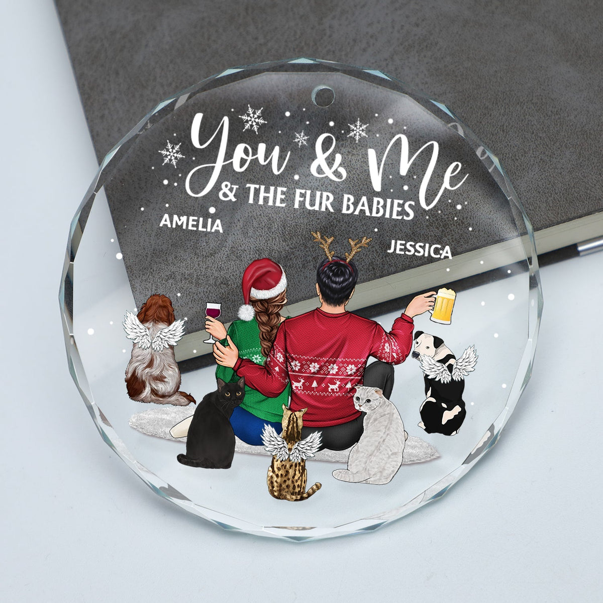 You And Me And The Dogs - Personalized Circle Glass Ornament