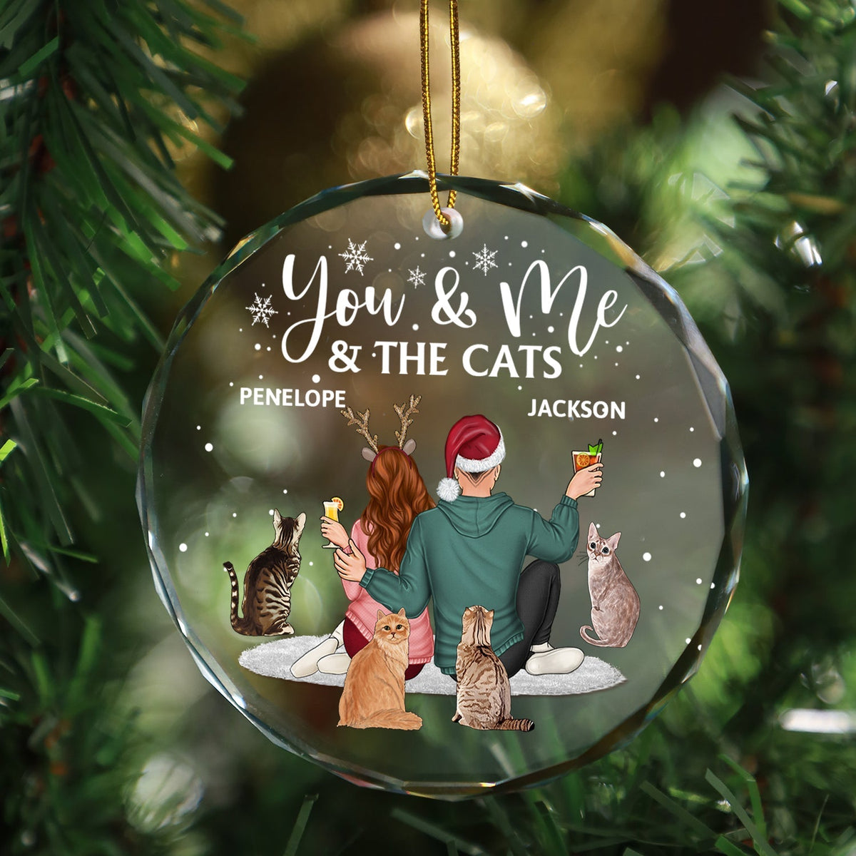 You And Me And The Dogs - Personalized Circle Glass Ornament