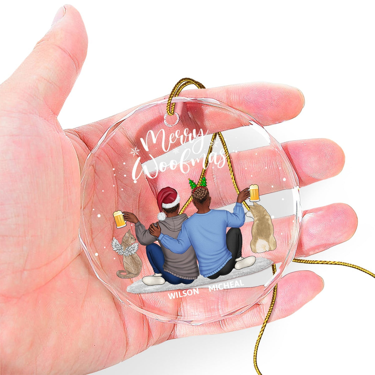 You And Me And The Dogs - Personalized Circle Glass Ornament