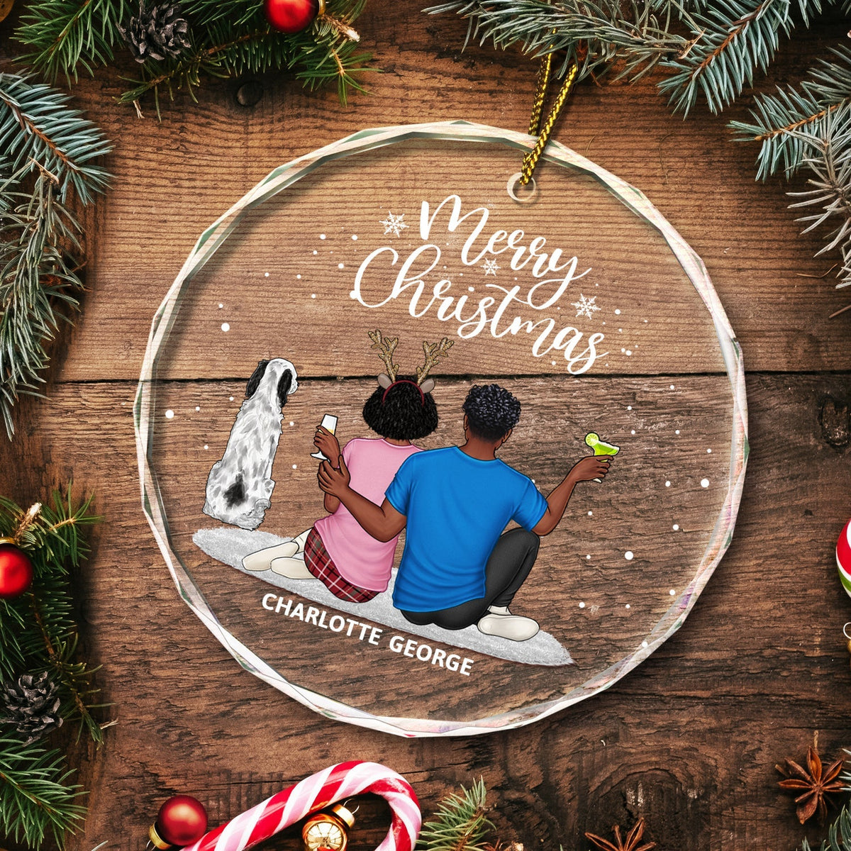 You And Me And The Dogs - Personalized Circle Glass Ornament