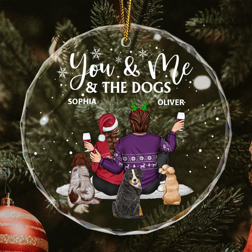 You And Me And The Dogs - Personalized Circle Glass Ornament