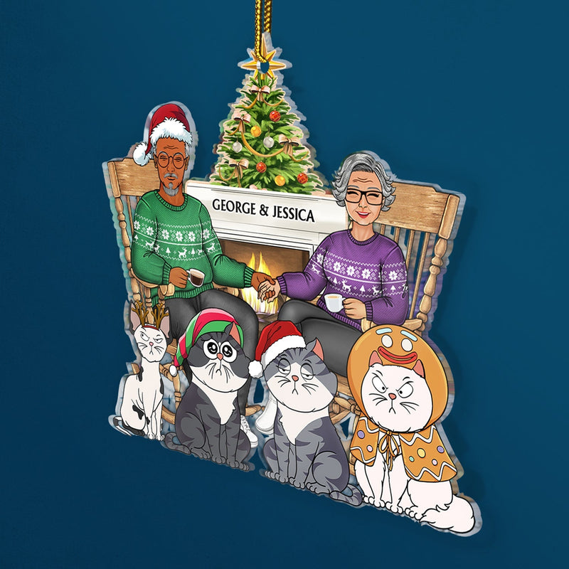 Couple And Dogs Cats Xmas - Christmas Gift For Pet Lovers And Family - Personalized Cutout Acrylic Ornament