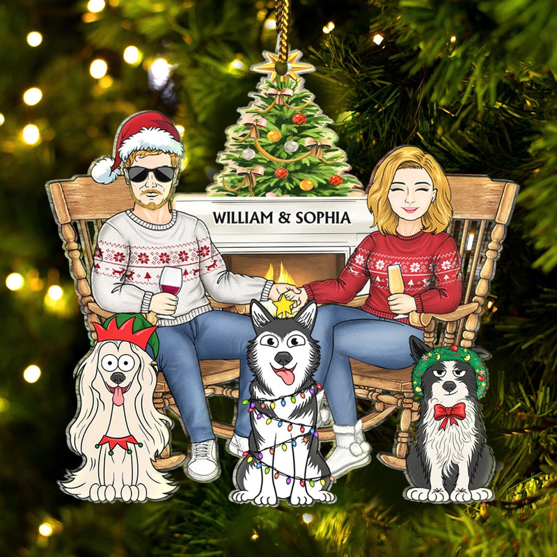 Couple And Dogs Cats Xmas - Christmas Gift For Pet Lovers And Family - Personalized Cutout Acrylic Ornament