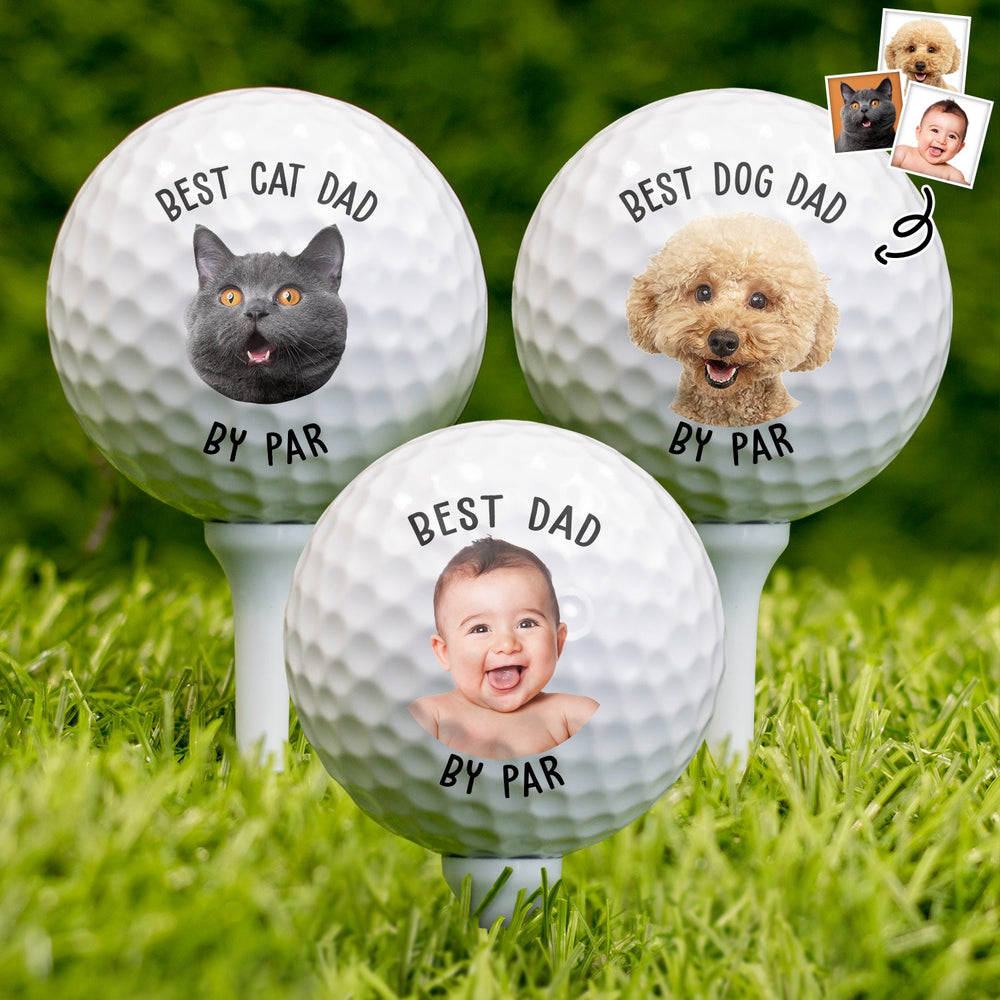 Custom Photo Best Dad By Par Pet Lovers - Personalized Golf Ball