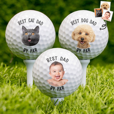 Custom Photo Best Dad By Par Pet Lovers - Personalized Golf Ball