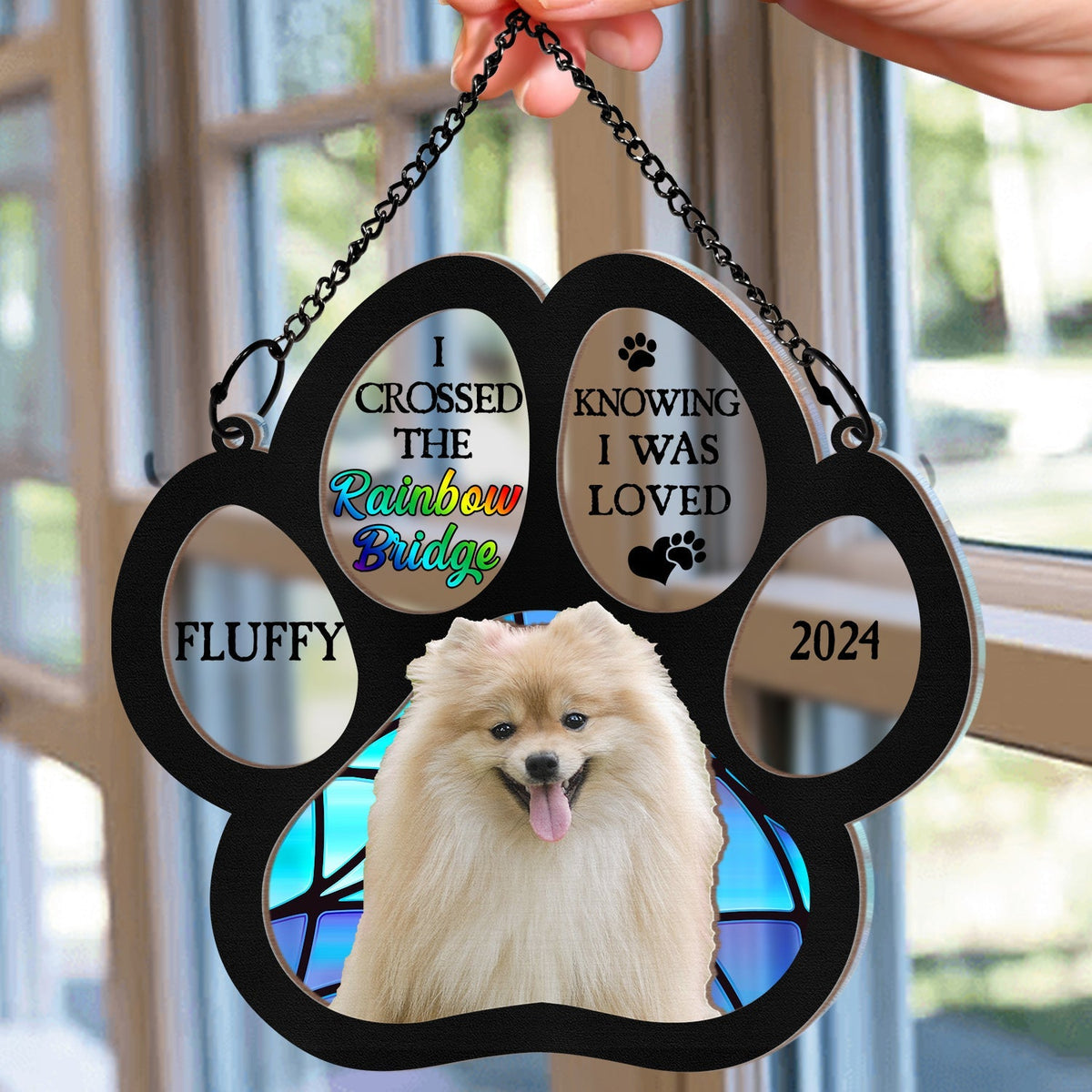 Custom Photo Memorial I Crossed The Rainbow Bridge Knowing I Was Loved - Personalized Window Hanging Suncatcher Ornament