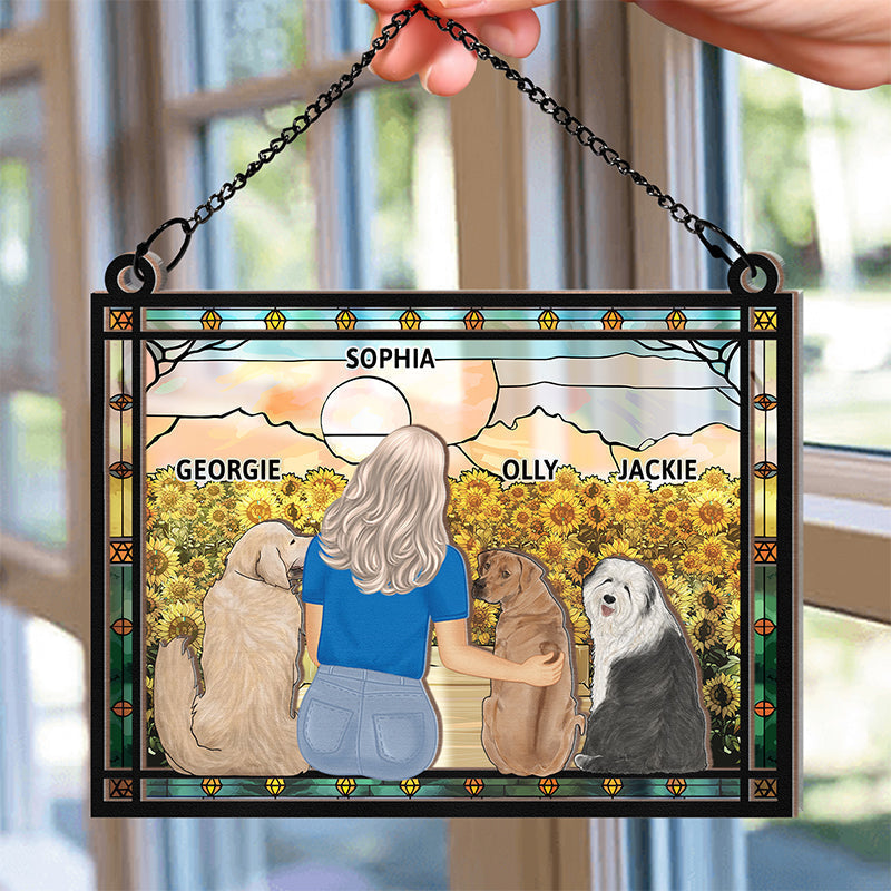 A Dad And His Dogs A Bond That Can't Be Broken - Personalized Window Hanging Suncatcher Ornament