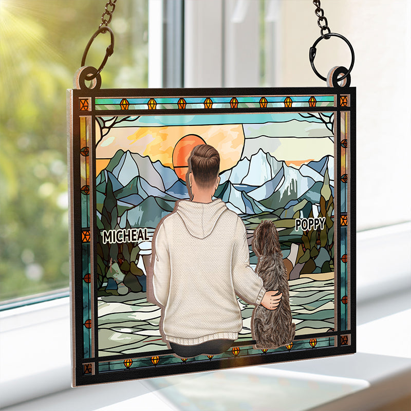 A Dad And His Dogs A Bond That Can't Be Broken - Personalized Window Hanging Suncatcher Ornament