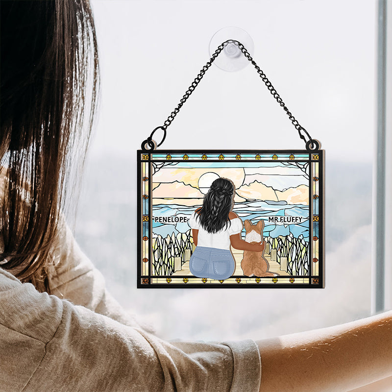 A Dad And His Dogs A Bond That Can't Be Broken - Personalized Window Hanging Suncatcher Ornament